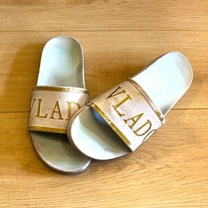 Vlado Footwear Gold and White Slides